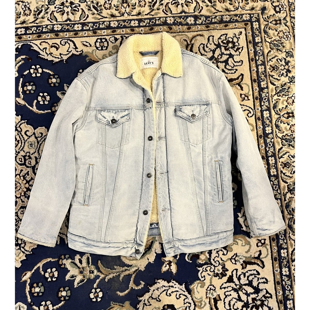 Levi's Made & Crafted Sherpa Lined Denim Trucker Jacket Women's Medium Size 2